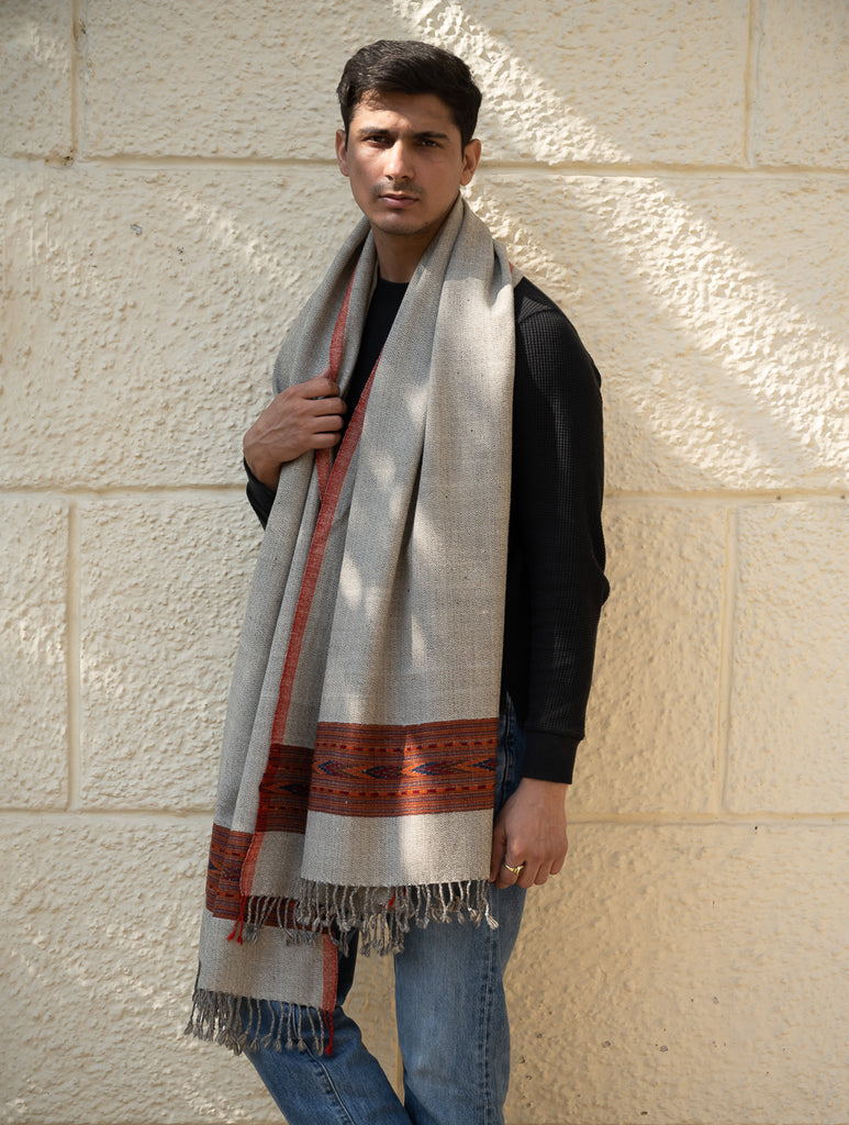 Handwoven Warm Signature Kinnauri Shawl- Ash Ridge