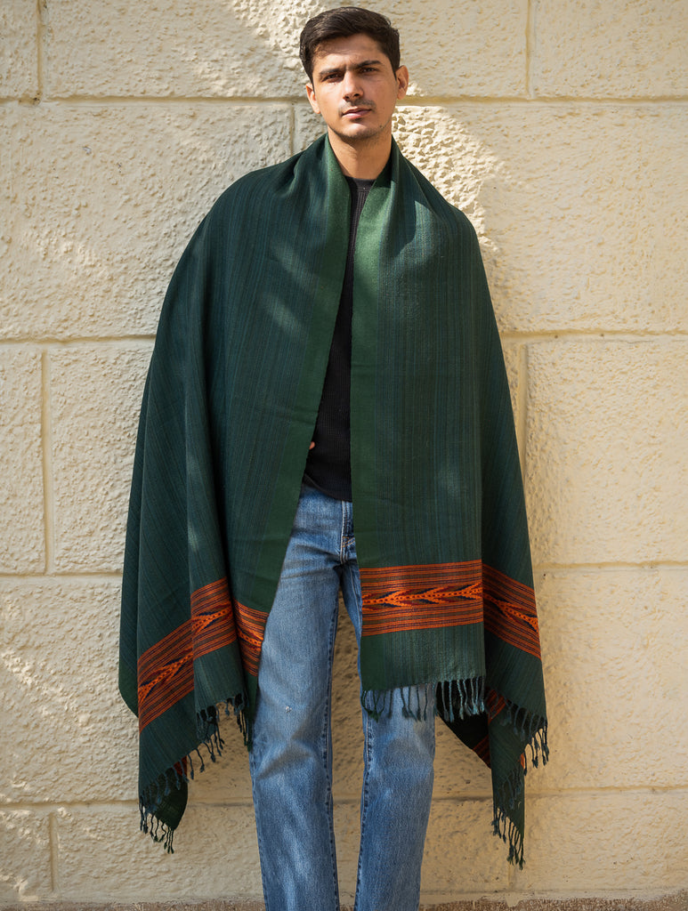 Handwoven Warm Signature Kinnauri Shawl - Cedar Bark