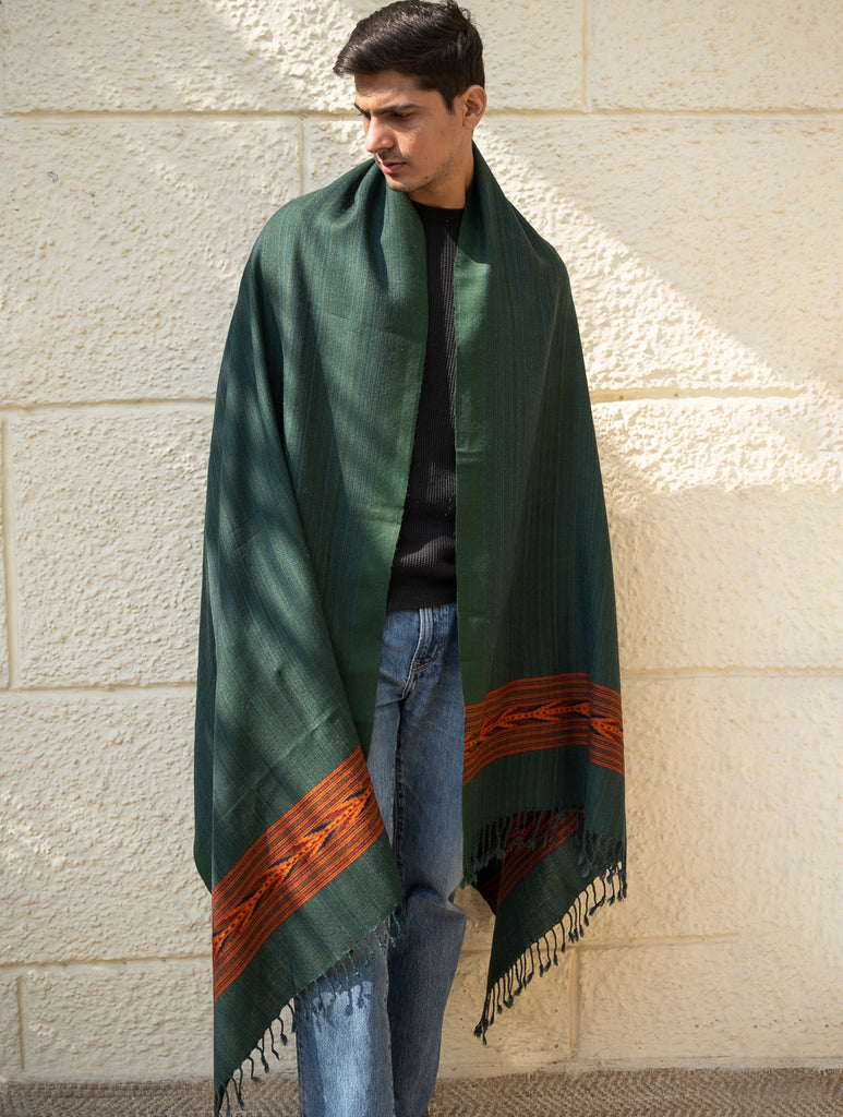 Handwoven Warm Signature Kinnauri Shawl - Cedar Bark