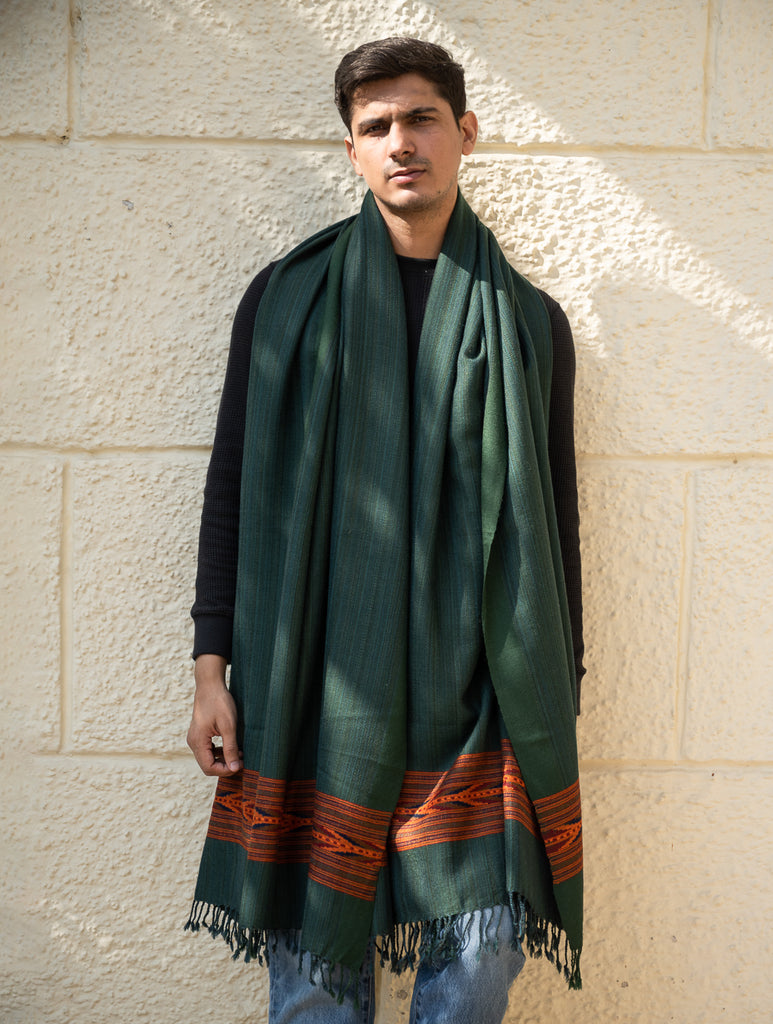 Handwoven Warm Signature Kinnauri Shawl - Cedar Bark
