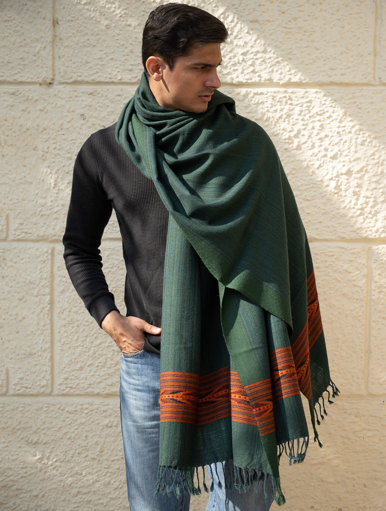 Handwoven Warm Signature Kinnauri Shawl - Cedar Bark