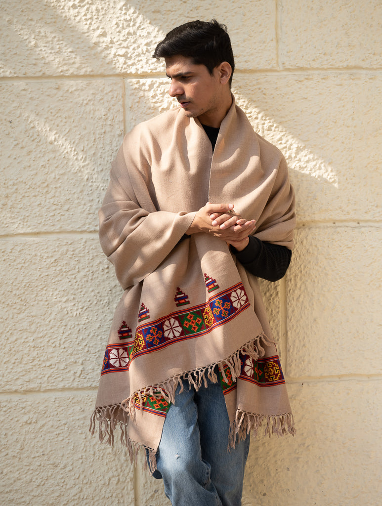 Handwoven Warm Signature Kinnauri Shawl - Desert Whisper