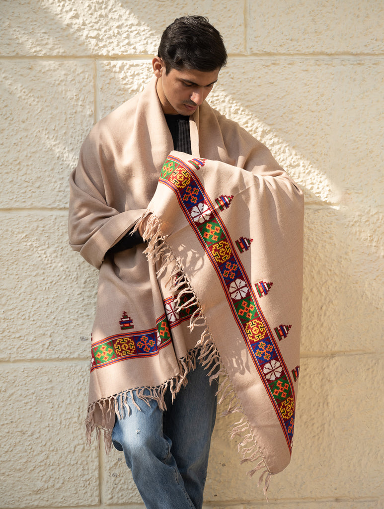 Handwoven Warm Signature Kinnauri Shawl - Desert Whisper