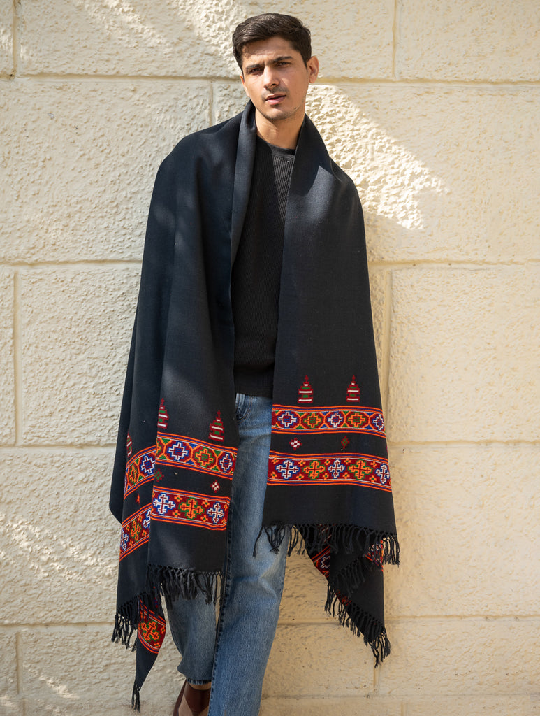 Handwoven Warm Signature Kinnauri Shawl - Noir Code