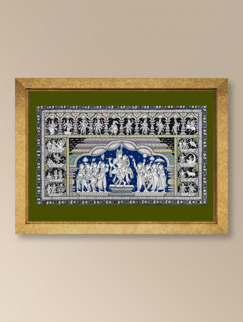 Hanpainted Pattachitra Canvas Painting Large - Avatara Varnanam (Unframed Length - 40" x Width - 24")