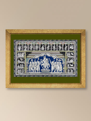 Hanpainted Pattachitra Canvas Painting Large - Avatara Varnanam (Unframed Length - 40