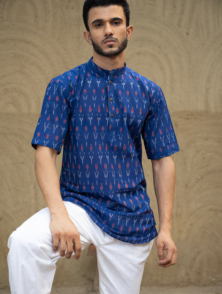 Ikat Hand Woven Soft Cotton Shirt - Indi Blue