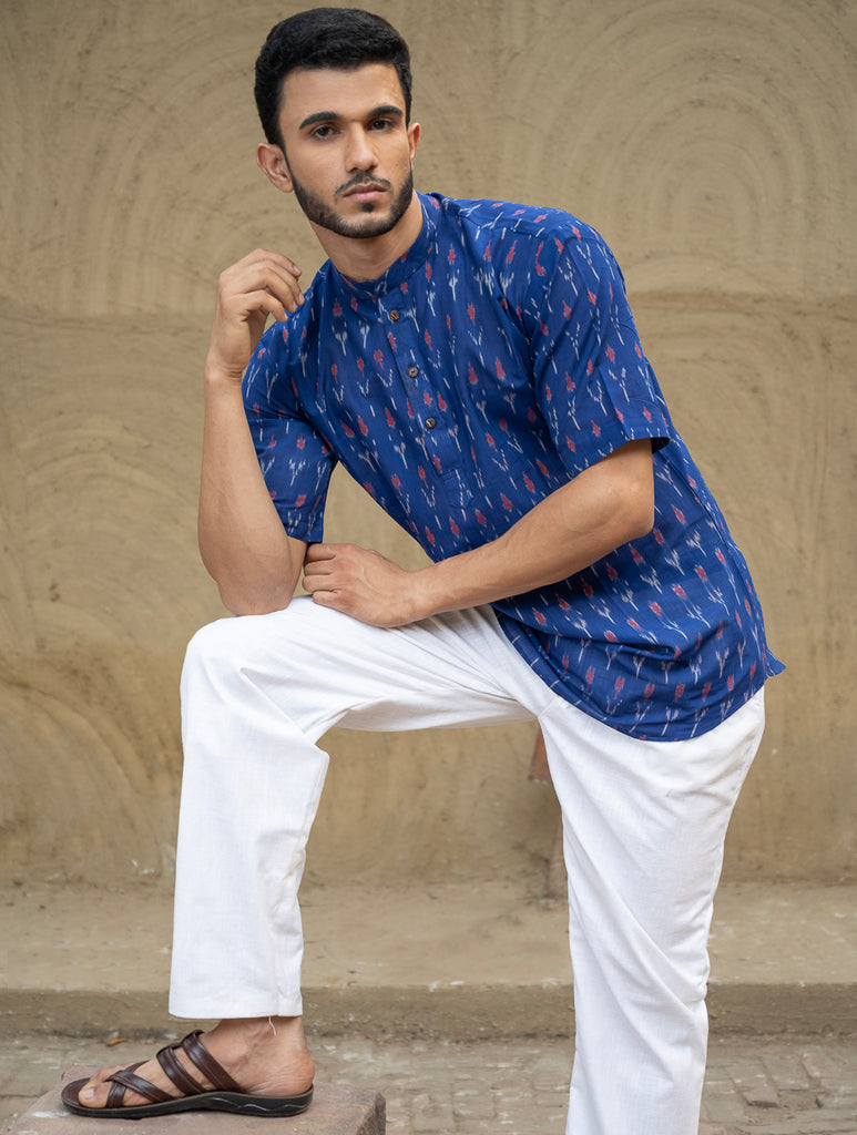 Ikat Hand Woven Soft Cotton Shirt - Indi Blue