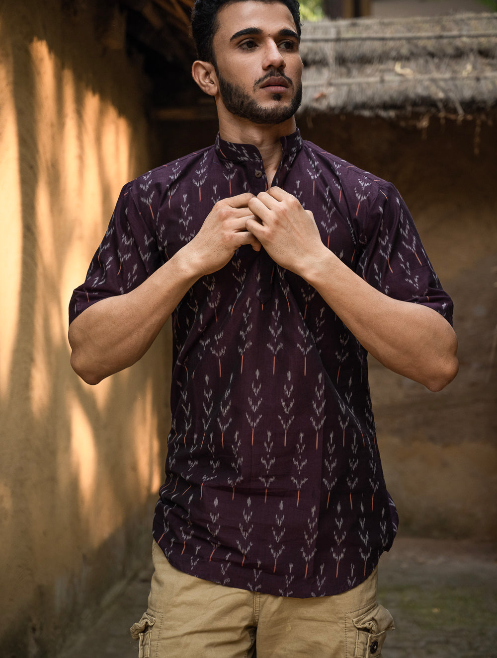 Load image into Gallery viewer, Ikat Hand Woven Soft Cotton Shirt - Indi Brown