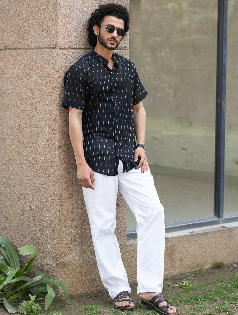 Ikat Hand Woven Soft Cotton Shirt- Black Weave