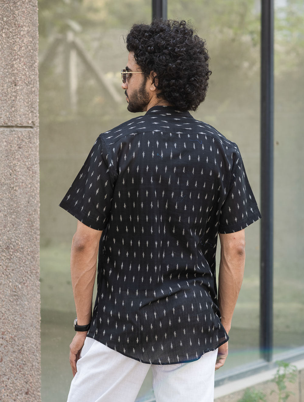 Ikat Hand Woven Soft Cotton Shirt- Black Weave