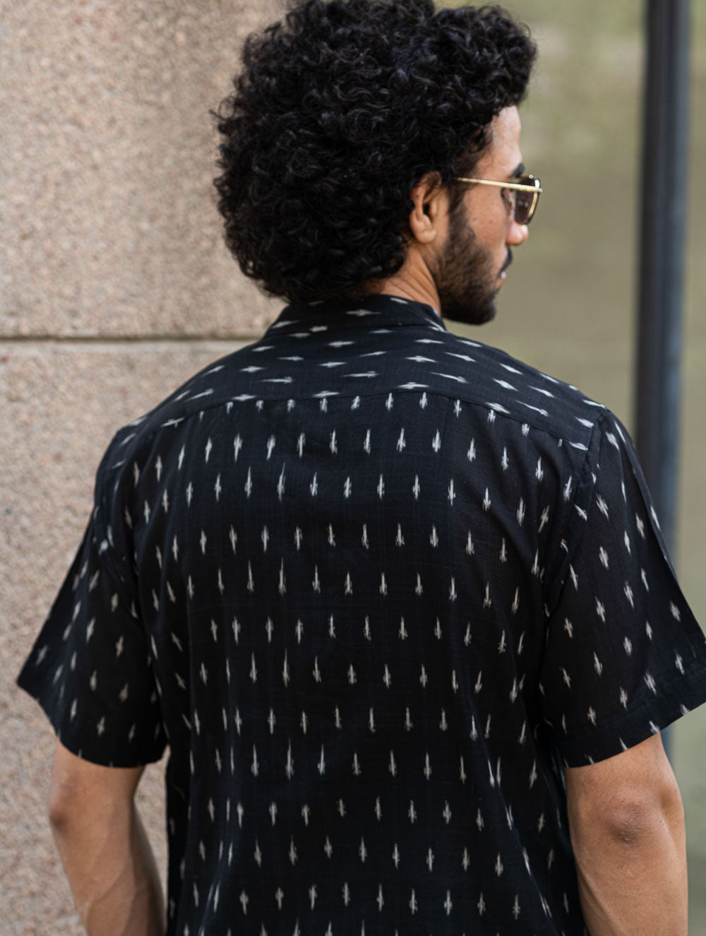 Ikat Hand Woven Soft Cotton Shirt- Black Weave
