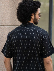 Ikat Hand Woven Soft Cotton Shirt- Black Weave