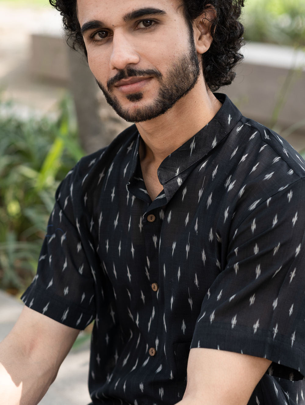 Ikat Hand Woven Soft Cotton Shirt- Black Weave