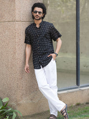 Ikat Hand Woven Soft Cotton Shirt- Black Weave