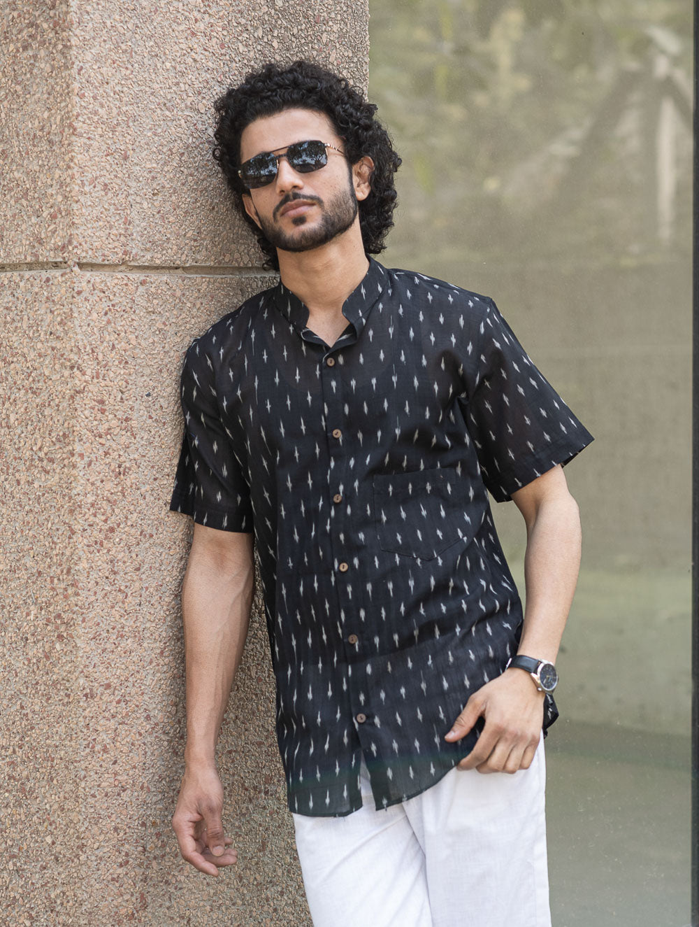 Ikat Hand Woven Soft Cotton Shirt- Black Weave