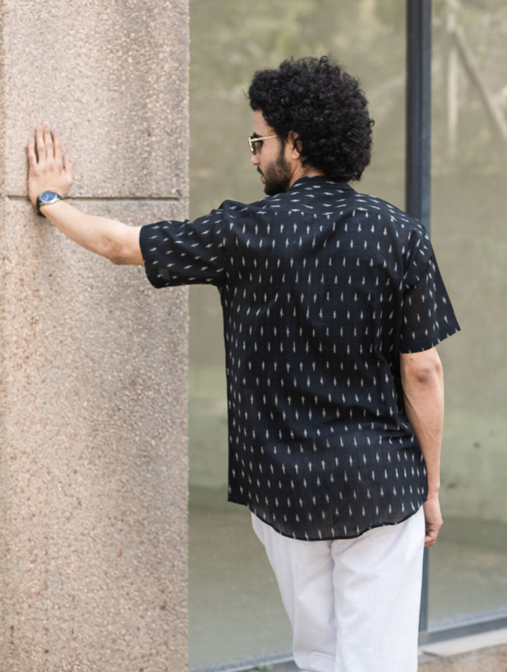 Ikat Hand Woven Soft Cotton Shirt- Black Weave