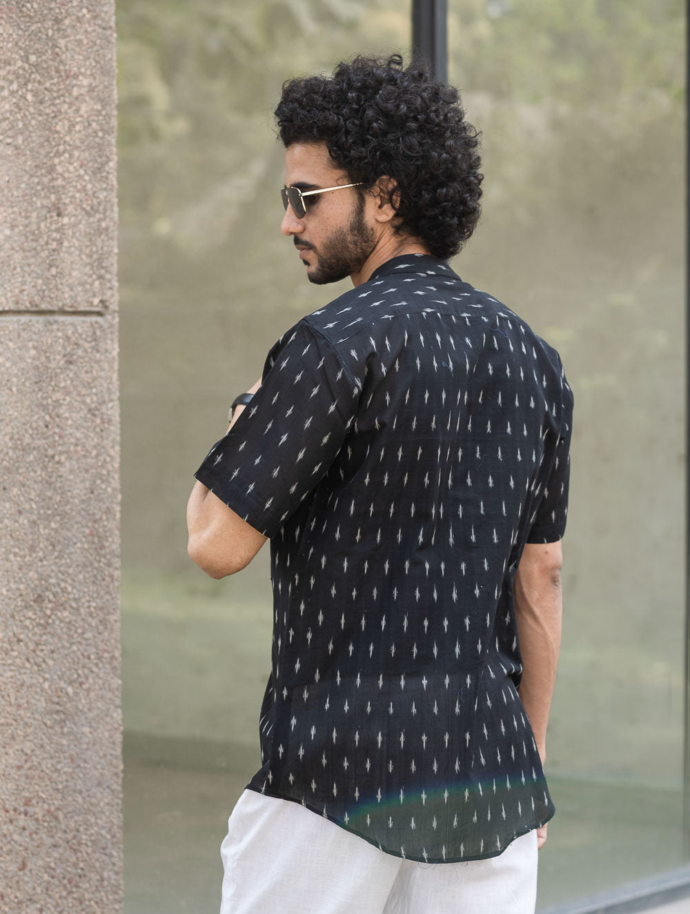 Ikat Hand Woven Soft Cotton Shirt- Black Weave