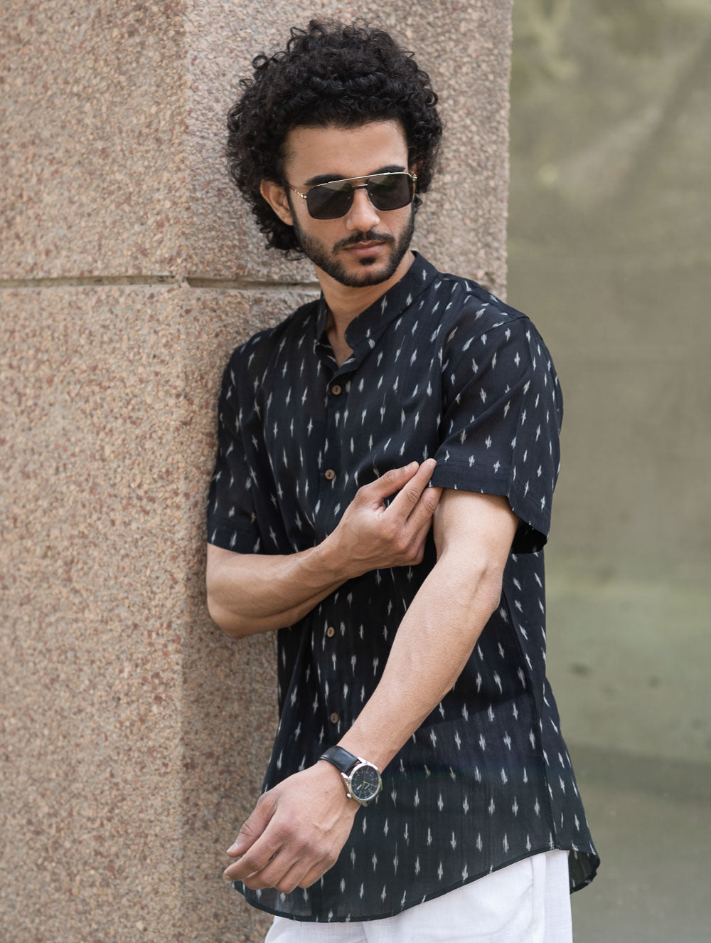 Ikat Hand Woven Soft Cotton Shirt- Black Weave