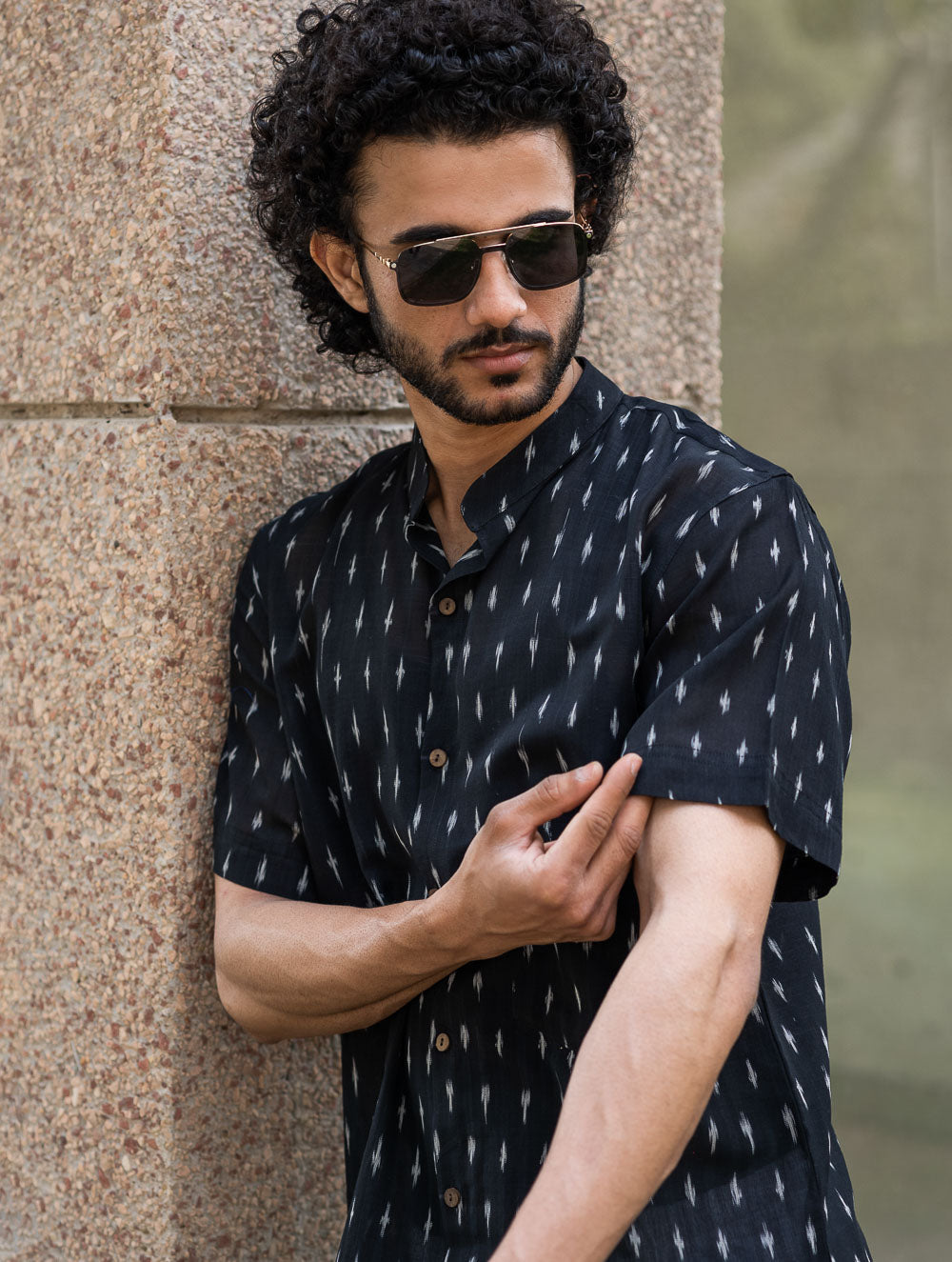 Ikat Hand Woven Soft Cotton Shirt- Black Weave