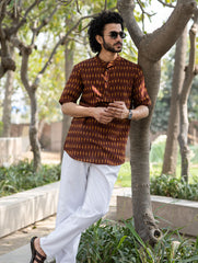 Ikat Hand Woven Soft Cotton Shirt - Brown Summer