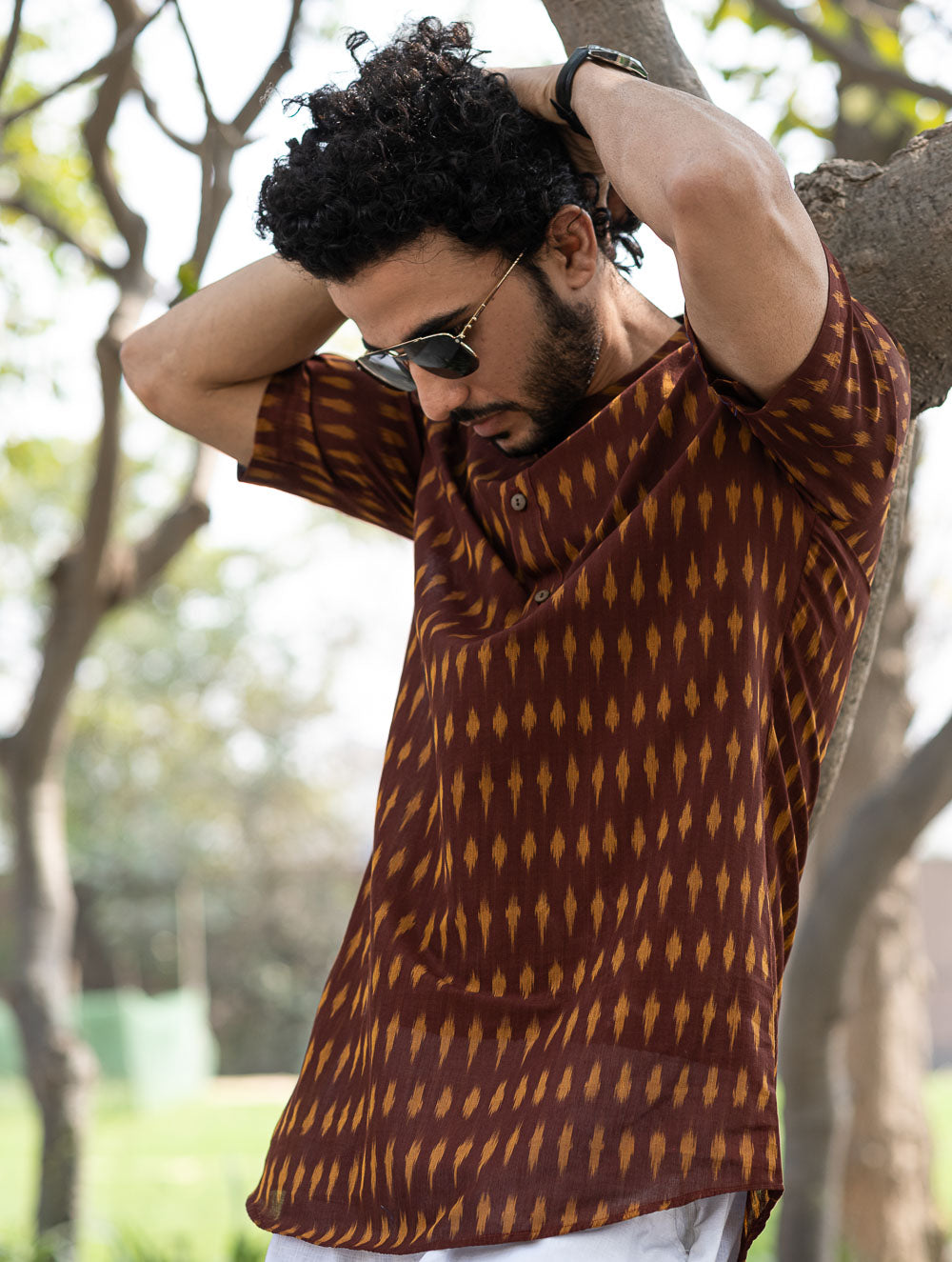 Ikat Hand Woven Soft Cotton Shirt - Brown Summer