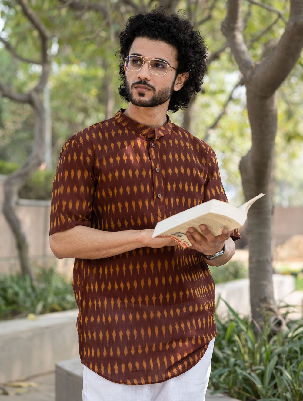 Ikat Hand Woven Soft Cotton Shirt - Brown Summer
