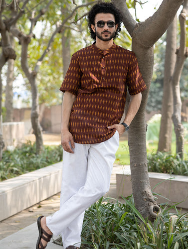 Ikat Hand Woven Soft Cotton Shirt - Brown Summer