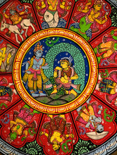 Load image into Gallery viewer, Intricate Pattachitra Art Wooden Wall / Table Plaque (12") - Krishna &amp; Radha, Dasha Avatar