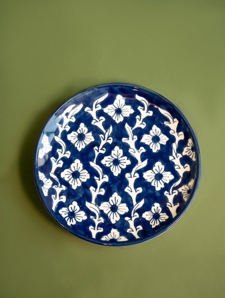 Jaipur Blue Pottery Decorative Plate - Indigo Florals
