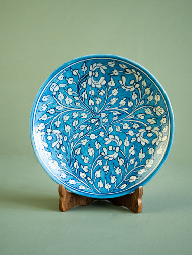 Jaipur Blue Pottery Decorative Plate - Turquoise Flowers