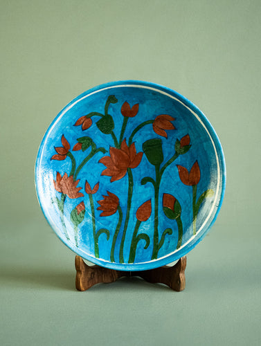 Jaipur Blue Pottery Decorative Plate - Turquoise Lotus