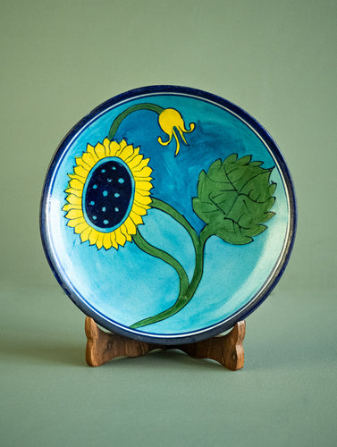 Jaipur Blue Pottery Decorative Plate - Turquoise Sunflower