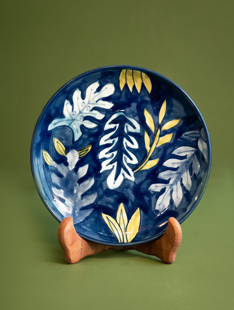 Jaipur Blue Pottery Decorative Plate - Vivid Leaves