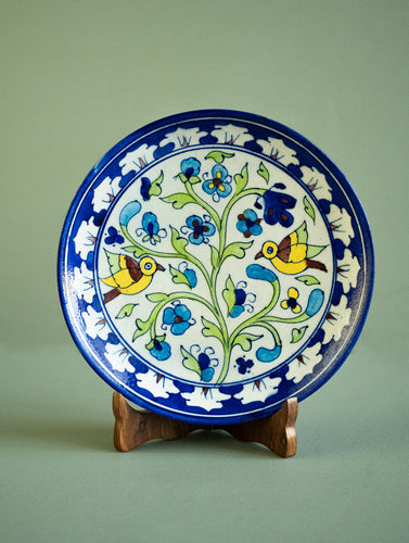 Jaipur Blue Pottery Decorative Plate - White Flowers