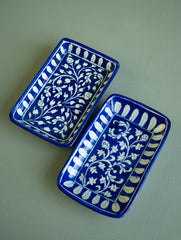 Jaipur Blue Pottery Serving Dishes / Trays - Royal Blue Rectangles (Set of 2)
