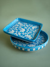 Load image into Gallery viewer, Jaipur Blue Pottery Serving Flat Dishes - Turquoise Flora (Set of 2)