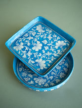 Load image into Gallery viewer, Jaipur Blue Pottery Serving Flat Dishes - Turquoise Flora (Set of 2)