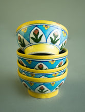 Load image into Gallery viewer, Jaipur Blue Pottery Small Dessert Bowls - Yellow Floral (Set of 4)