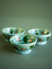 Jaipur Blue Pottery Small Nut Bowls - Soft Blue Floral (Set of 3)