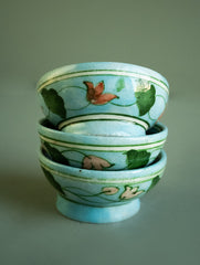 Jaipur Blue Pottery Small Nut Bowls - Soft Blue Floral (Set of 3)