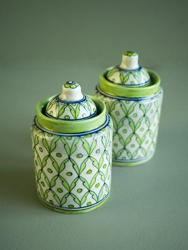 Jaipur Blue Pottery Utility Jars with Lids - Lime Fresh (Set of 2)