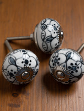 Load image into Gallery viewer, Jaipur Blue Pottery  Door Knobs - Black Flora (Set of 2)