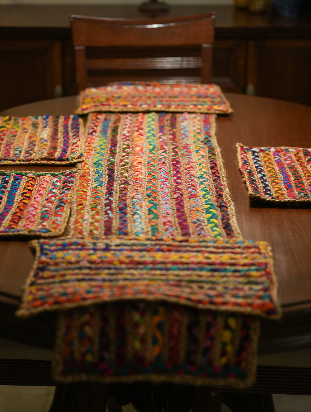 Jute & Fabric Table Mats & Runner (Set of 7)