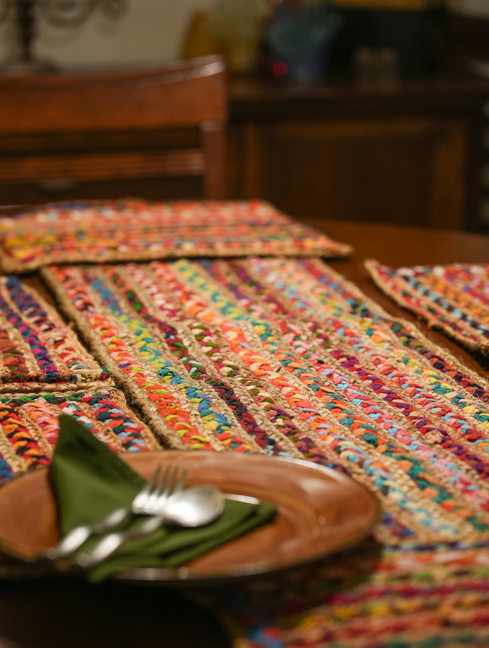 Jute & Fabric Table Mats & Runner (Set of 7)