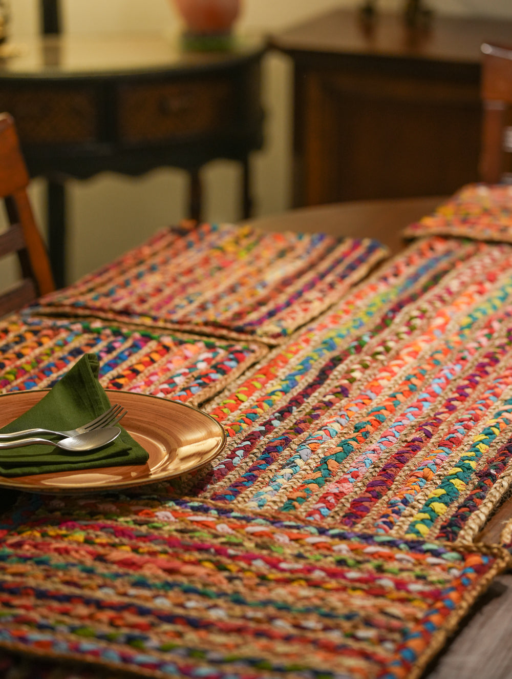 Jute & Fabric Table Mats & Runner (Set of 7)