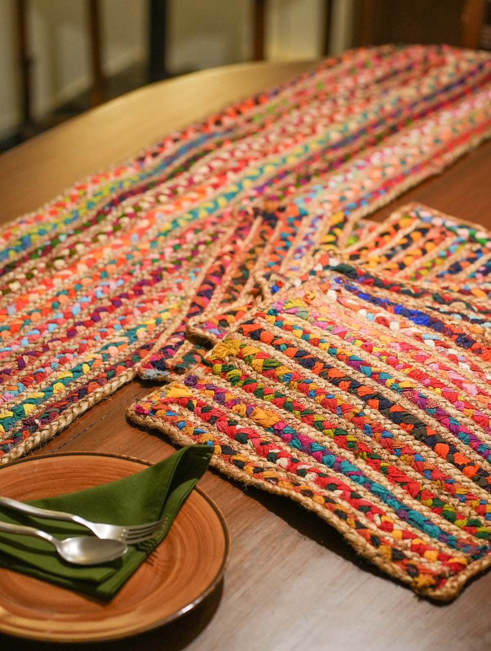 Jute & Fabric Table Mats & Runner (Set of 7)