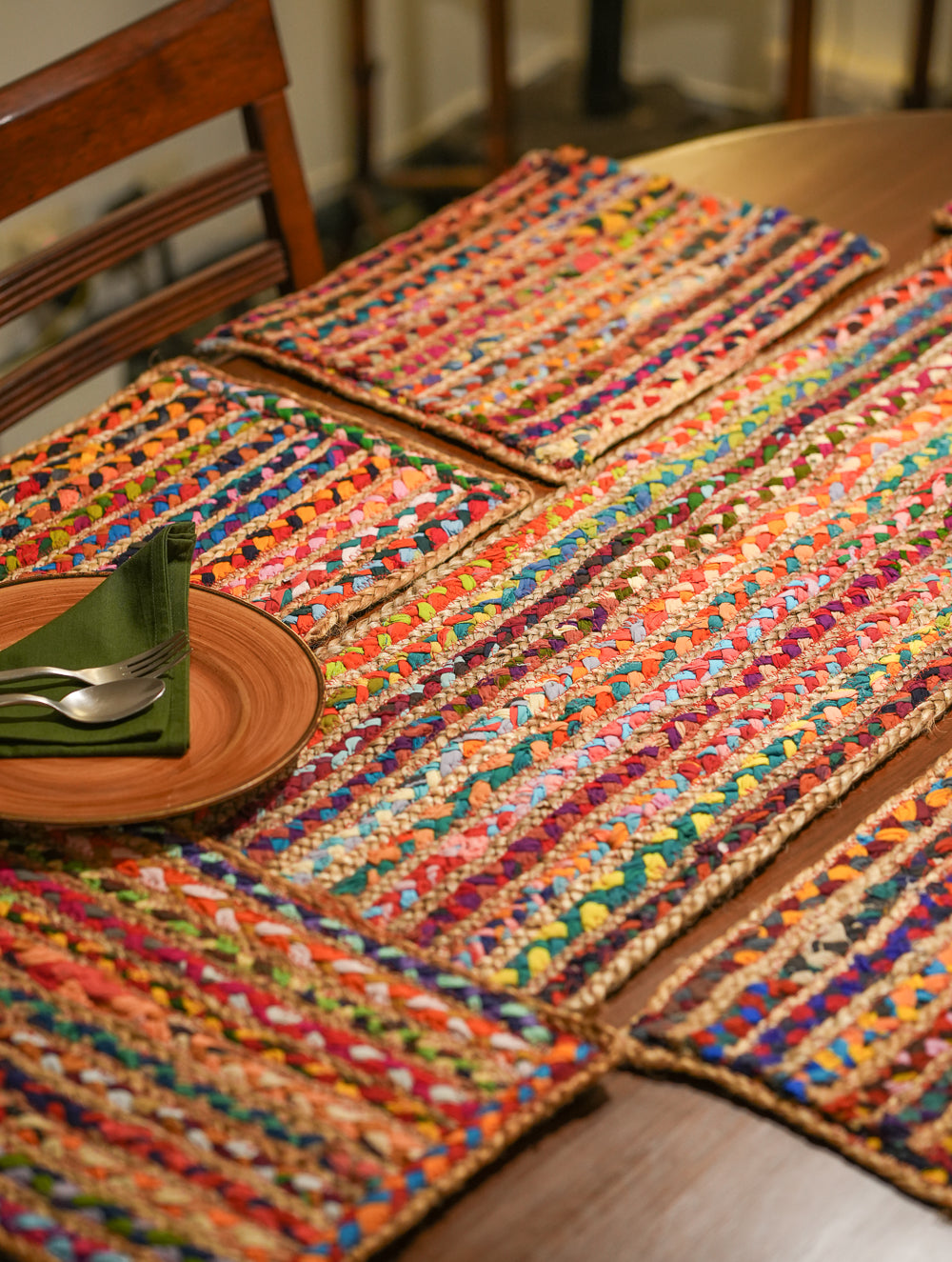 Jute & Fabric Table Mats & Runner (Set of 7)