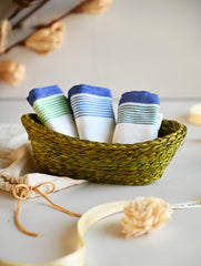 Handwoven Soft Kerala Cotton Kitchen-to-Coast Towels Gift Set in Sabai Grass Basket - Coastal Breeze (Set of 4) 