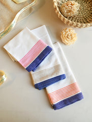 Handwoven Soft Kerala Cotton Kitchen-to-Coast Towels Gift Set in Sabai Grass Basket - Twilight Citrus (Set of 4) 